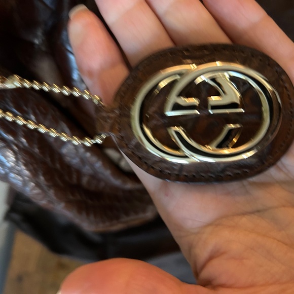 Large genuine crocodile dark cognac Gucci Sukey. Rare! - Picture 7 of 12